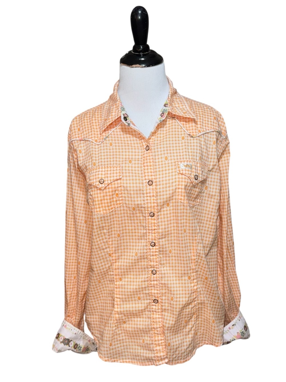 Wrangler 20X Women's Large Fitted Button Down Western Shirt Plaid Accent Cuffs